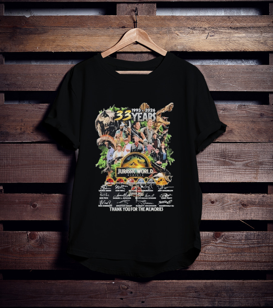 Jurassic Park Jurassic World 1993 2026 33 Years Thank You For The Memories Signatures T-Shirt