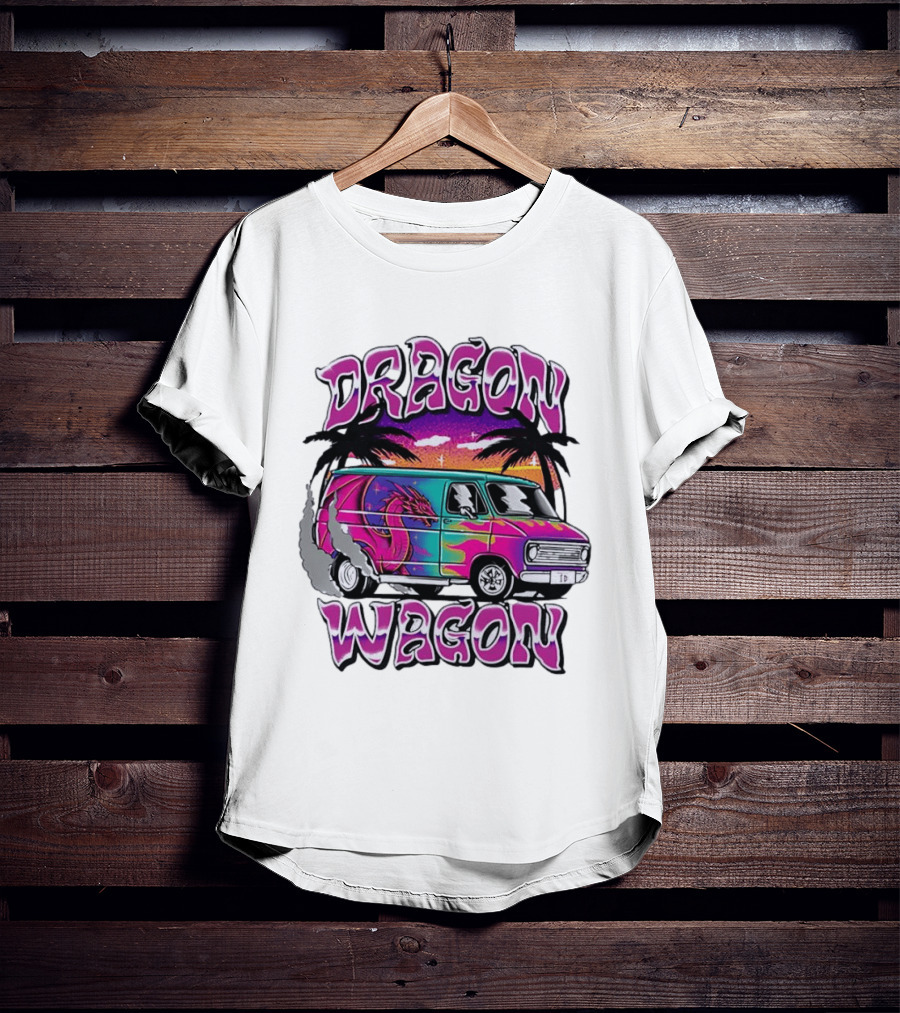 Dragon Wagon Van Tie Dye Sunset With Palm Trees T-Shirt