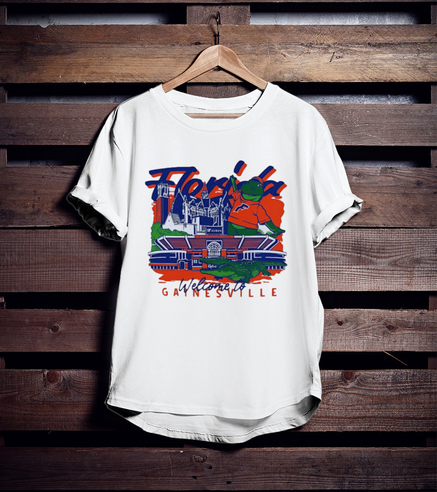 Florida Gators Welcome To Gainesville Stadium And Mascot Collage T-Shirt