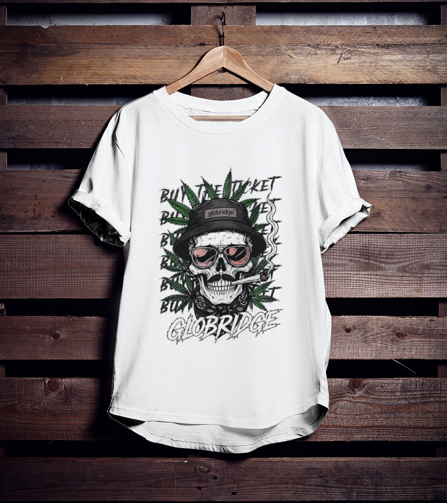 Globridge Skull Bucket Hat Smoking Cartoon Red Sunglasses And Leaf T-Shirt