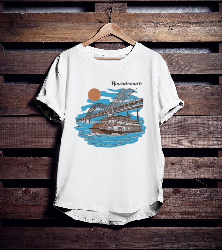 Houndmouth Riverboat Under Bridge With Sun And Waves T-Shirt