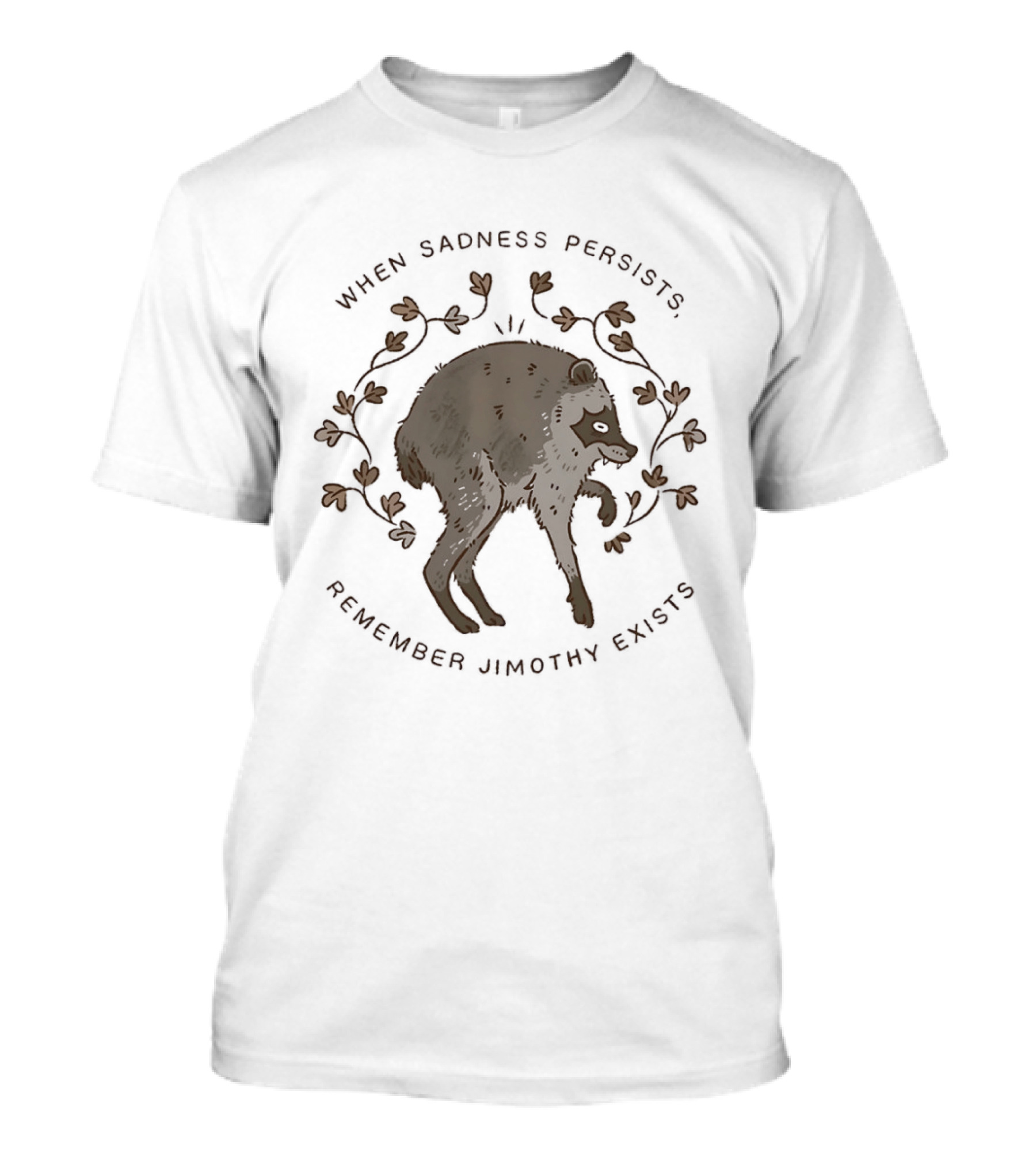 When Sadness Persists Remember Jimothy Exists Raccoon Creature T-Shirt