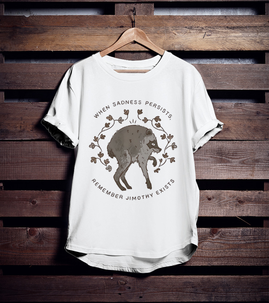 When Sadness Persists Remember Jimothy Exists Raccoon Creature T-Shirt