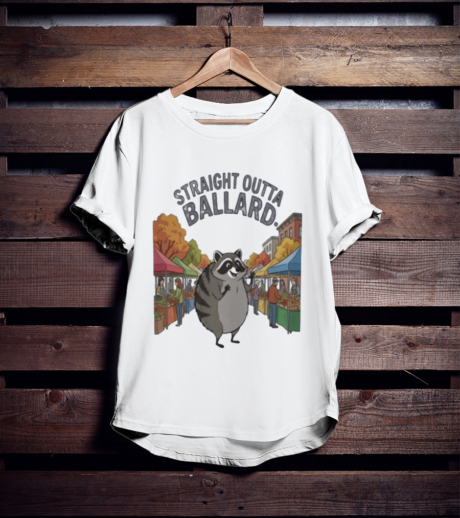 Straight Outta Ballard Raccoon At Farmers Market Scene T-Shirt