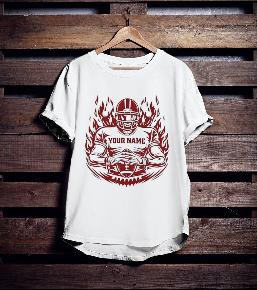 Personalized Your Name Football Player Flames Jersey T-Shirt