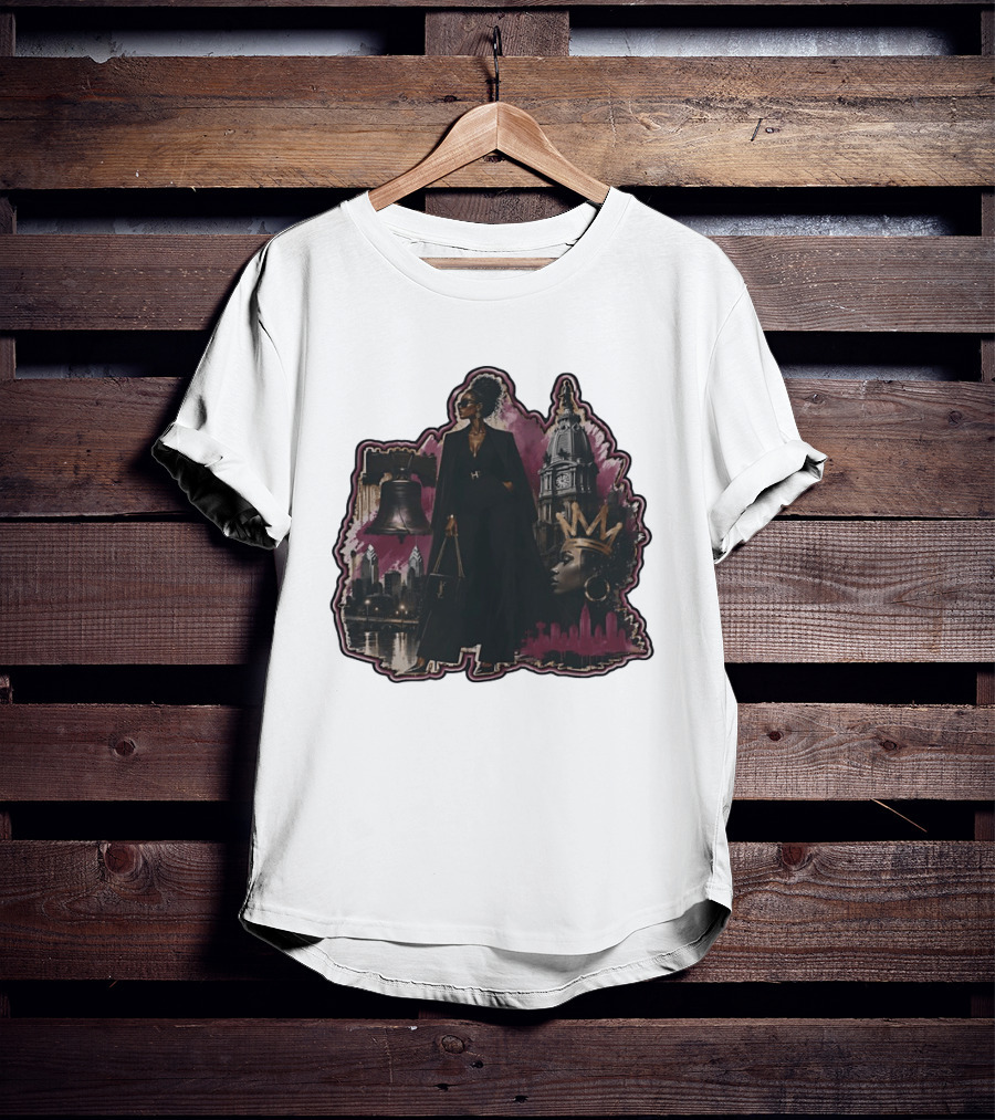 Philadelphia City Chic With Liberty Bell City Hall Skyline Crowned Elegance T-Shirt