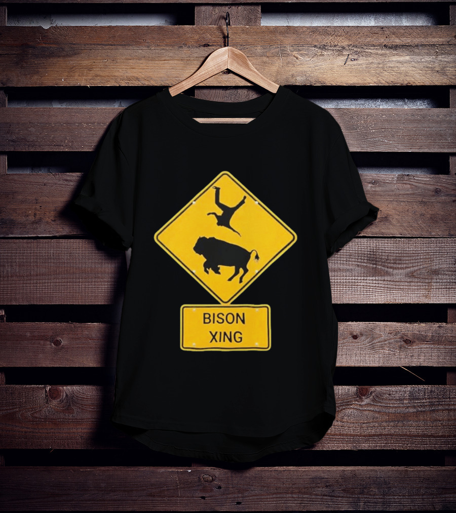 Bison Xing Road Sign With Pedestrian Warning T-Shirt