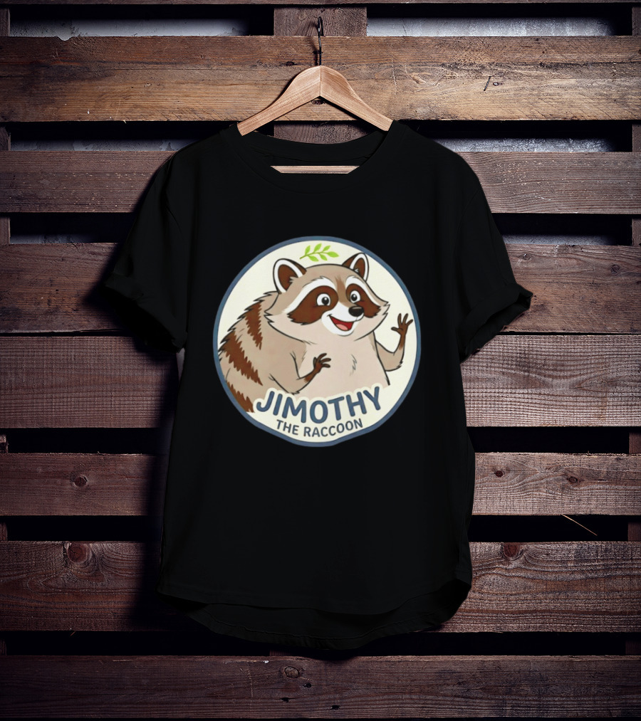 Jimothy The Raccoon Friendly Cartoon Character With Leaf Motif T-Shirt