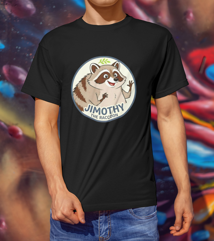 Jimothy The Raccoon Friendly Cartoon Character With Leaf Motif T-Shirt