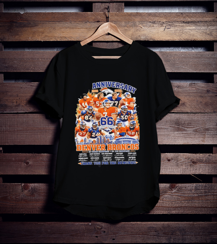 Denver Broncos 66th Anniversary 1960 2026 Thank You For The Memories With Players And Championships T-Shirt