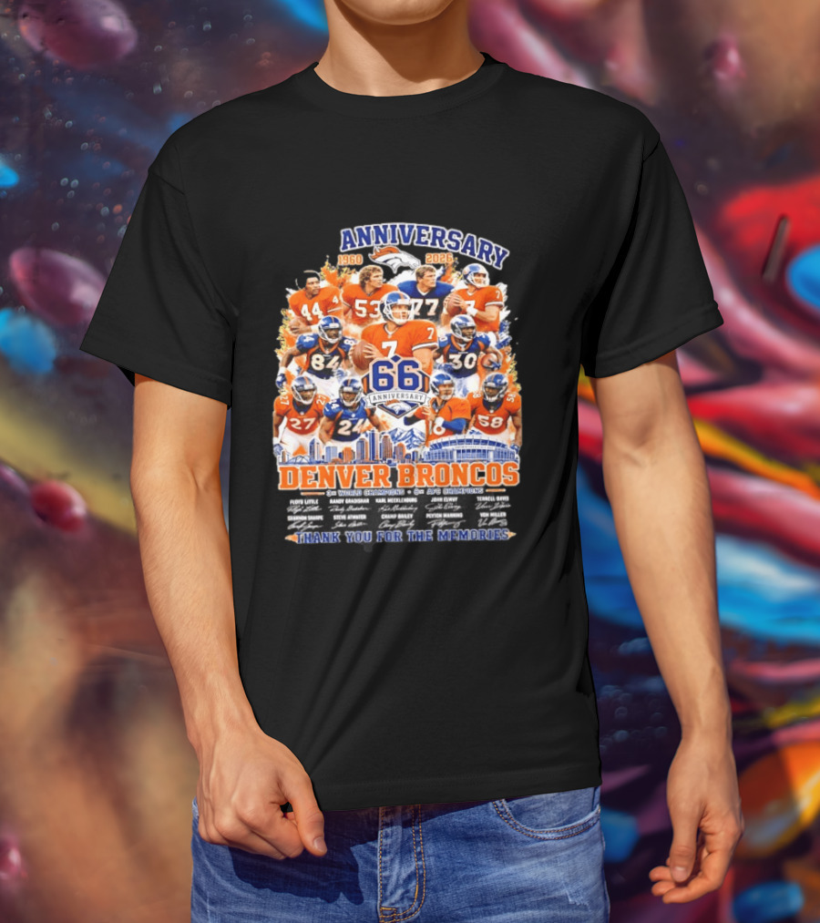 Denver Broncos 66th Anniversary 1960 2026 Thank You For The Memories With Players And Championships T-Shirt