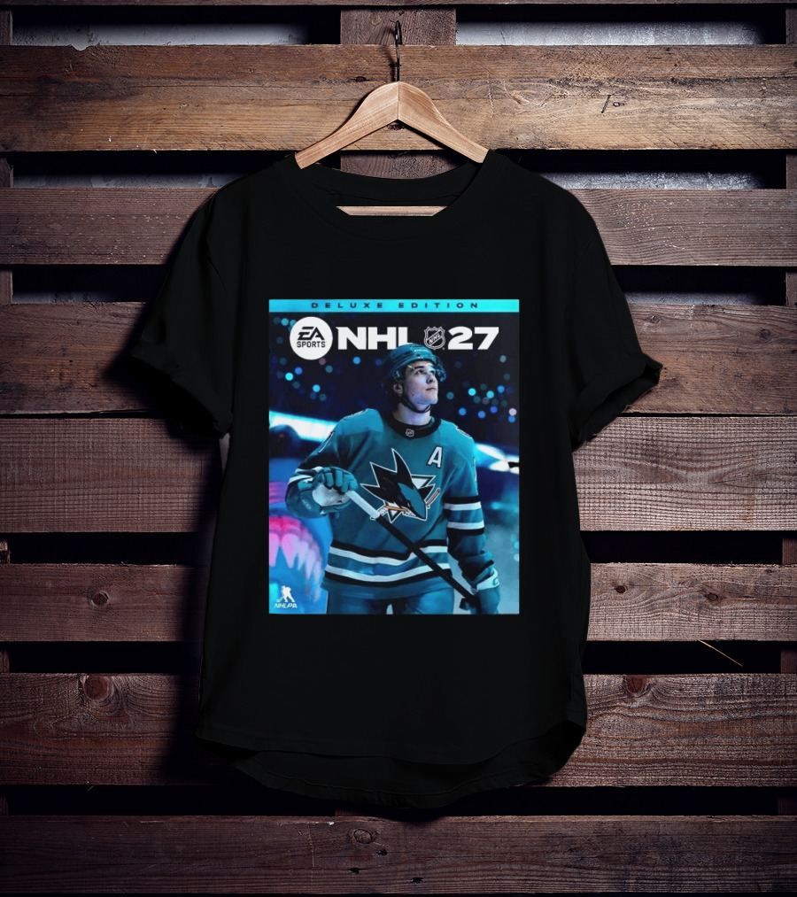 EA Sports NHL 27 Deluxe Edition Macklin Celebrini San Jose Sharks Cover Athlete T-Shirt