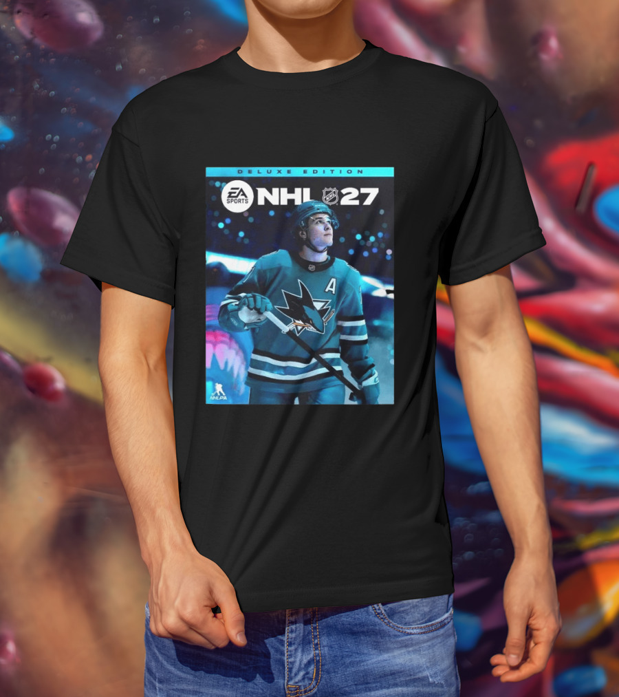 EA Sports NHL 27 Deluxe Edition Macklin Celebrini San Jose Sharks Cover Athlete T-Shirt