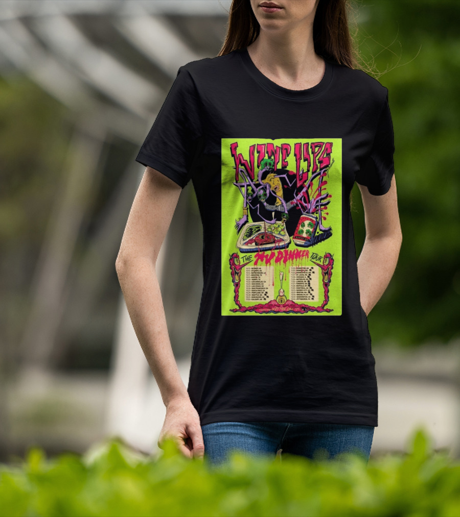 Wine Lips TV Dinner Tour 2026 Canada USA Neon Zombie Concert T-Shirt