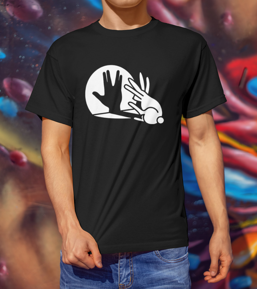 Hand Shadow Bunny Puppet Shadows Playful Gesture T-Shirt