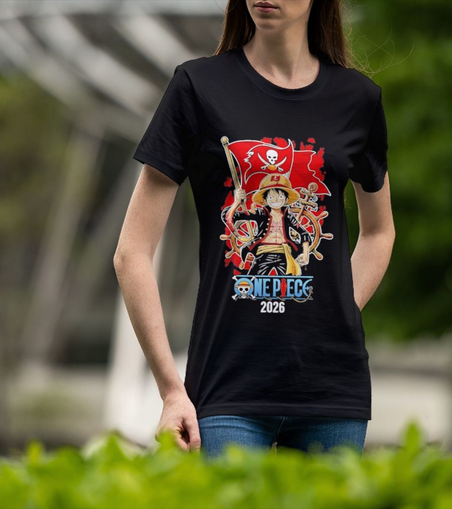 Tampa Bay Buccaneers One Piece Luffy 2026 Pirate Flag Adventure T-Shirt
