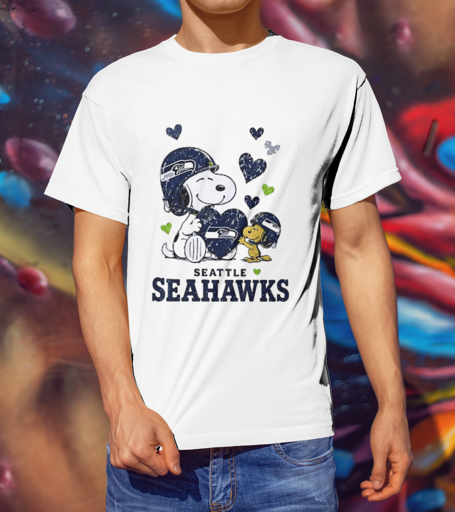 Seattle Seahawks Snoopy Peanuts Love Laughter Hearts T-Shirt