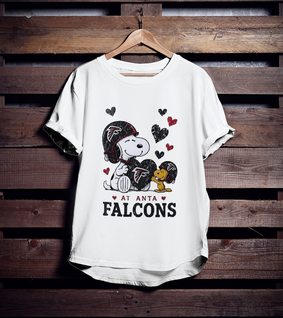 Atlanta Falcons Peanuts Snoopy Woodstock Love Laughter Hearts T-Shirt