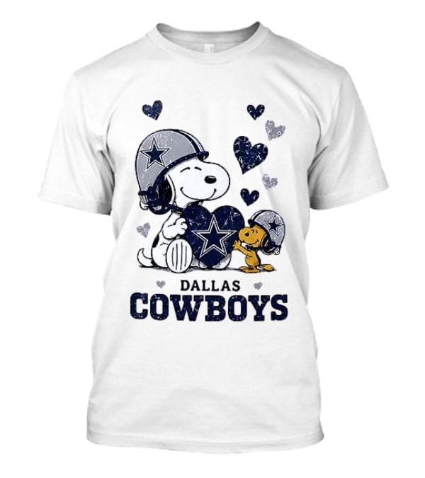 Dallas Cowboys Peanuts Snoopy Woodstock Love Hearts T-Shirt