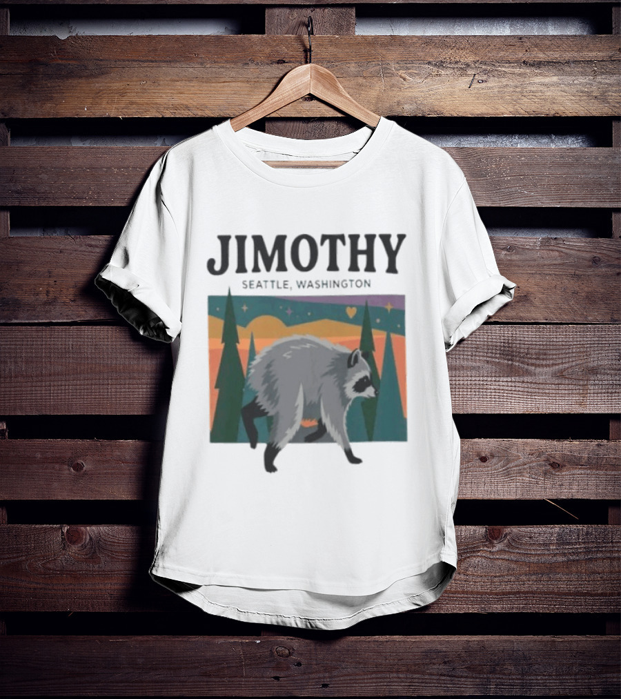 Jimothy Raccoon Seattle Washington Pacific Northwest Forest Scene T-Shirt