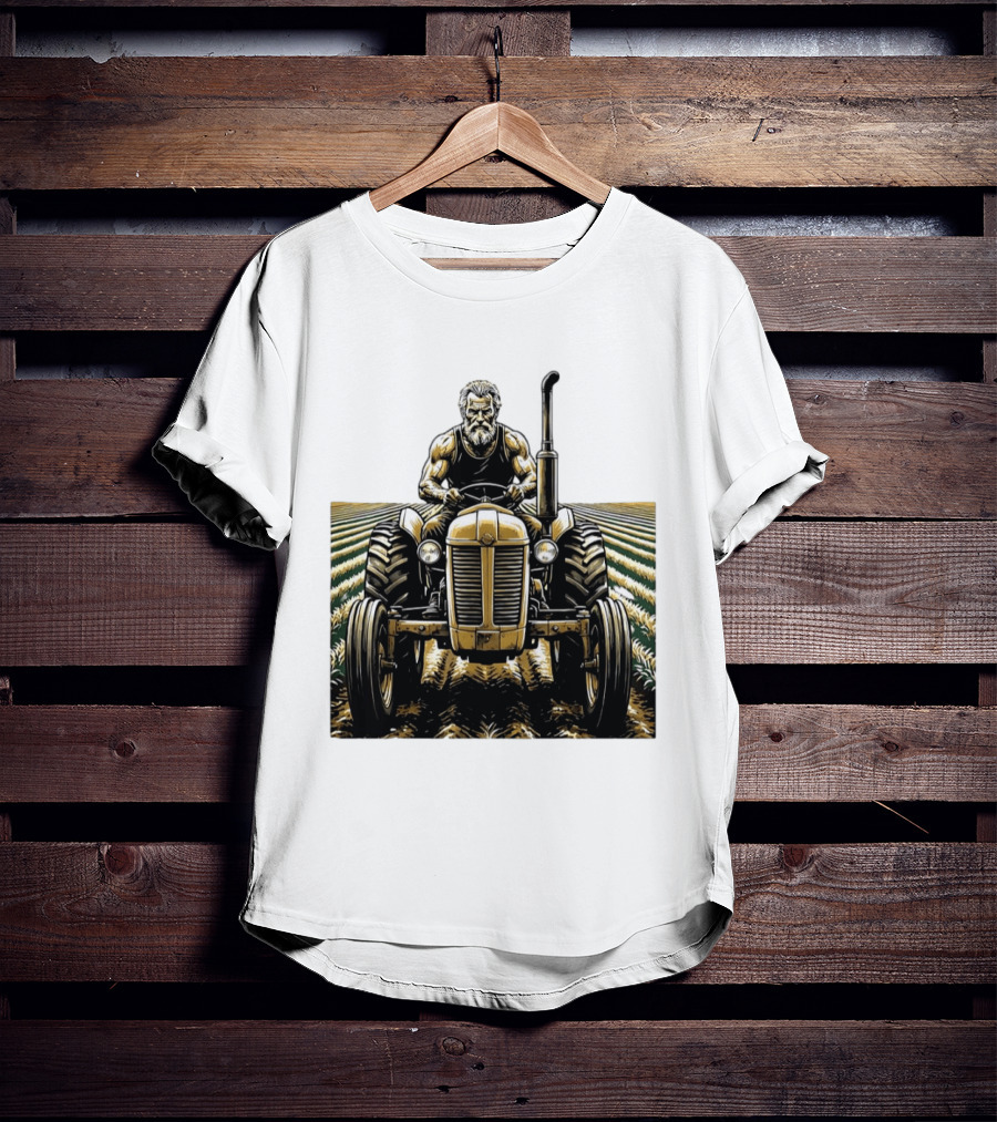 Muscular Farmer Tractor Field T-Shirt