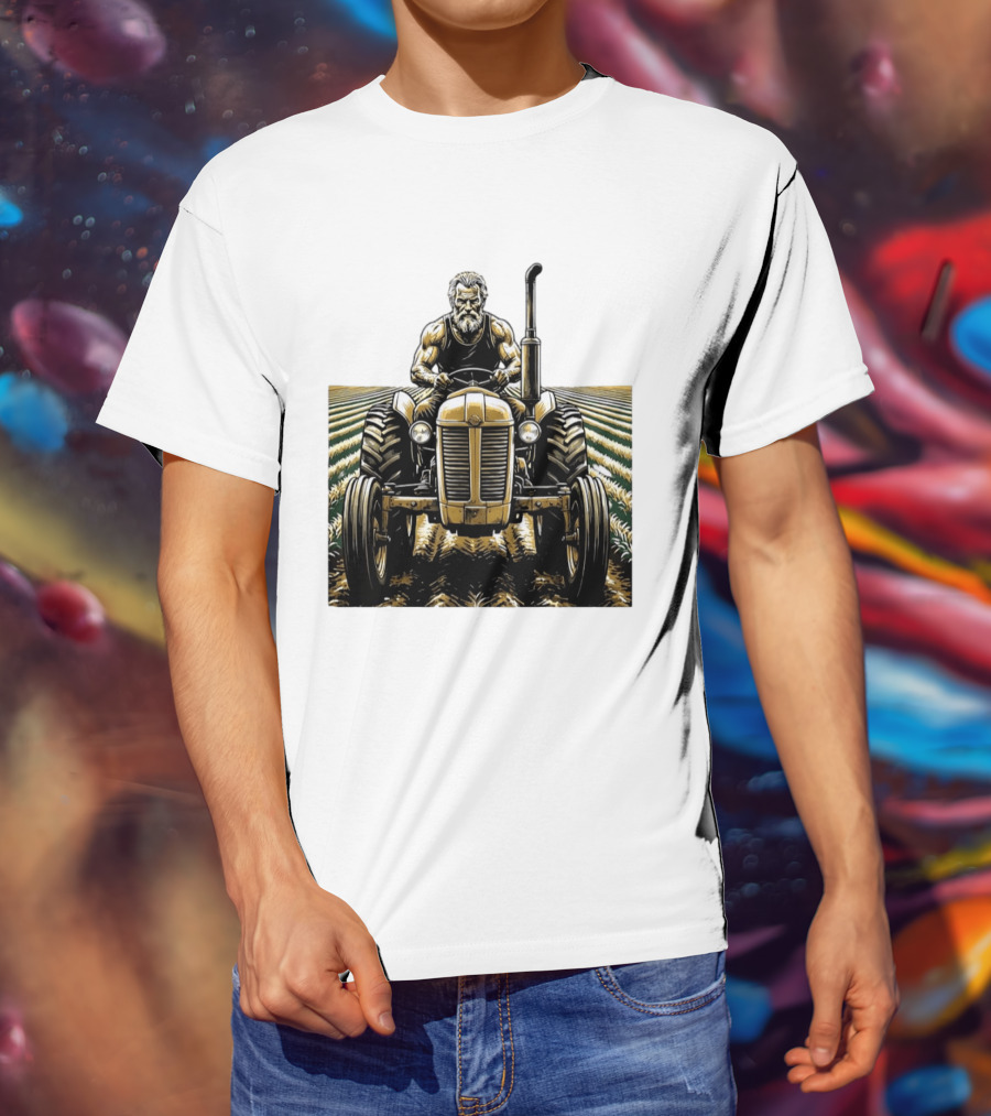 Muscular Farmer Tractor Field T-Shirt