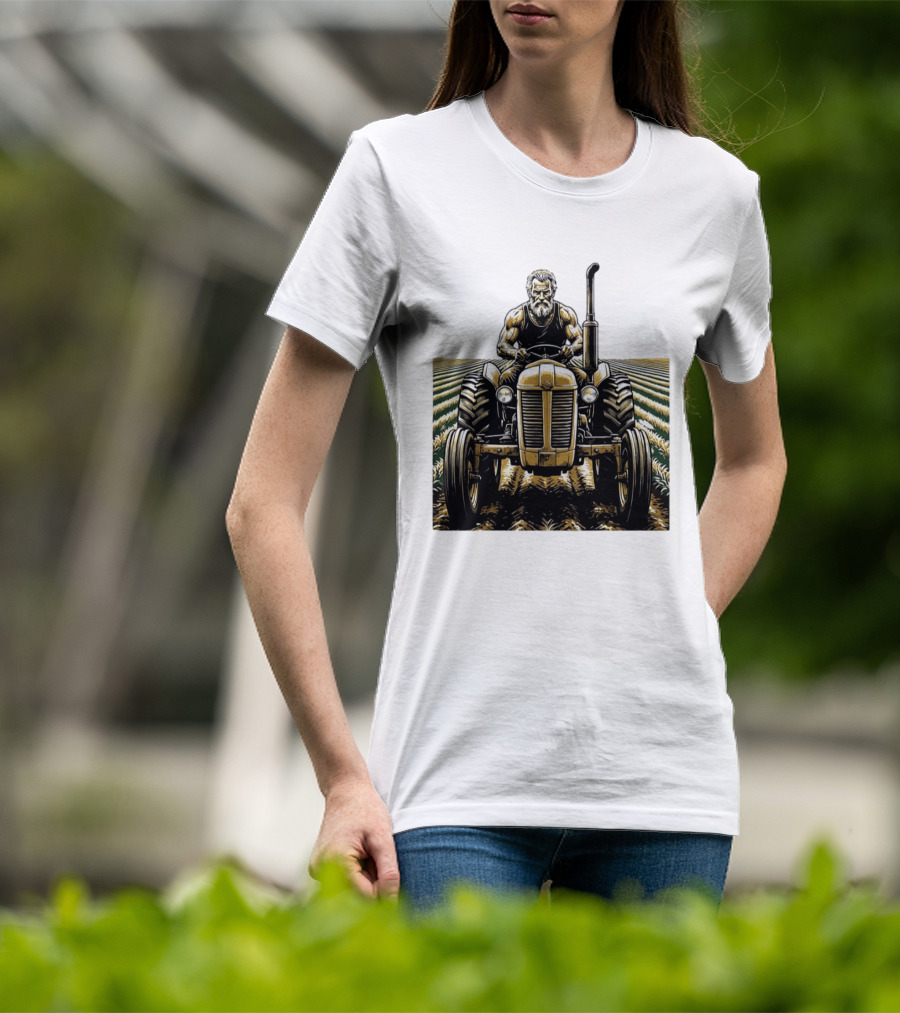 Muscular Farmer Tractor Field T-Shirt