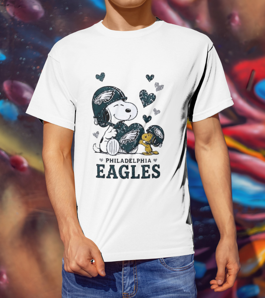 Philadelphia Eagles Snoopy Woodstock Love Hearts Collaboration T-Shirt