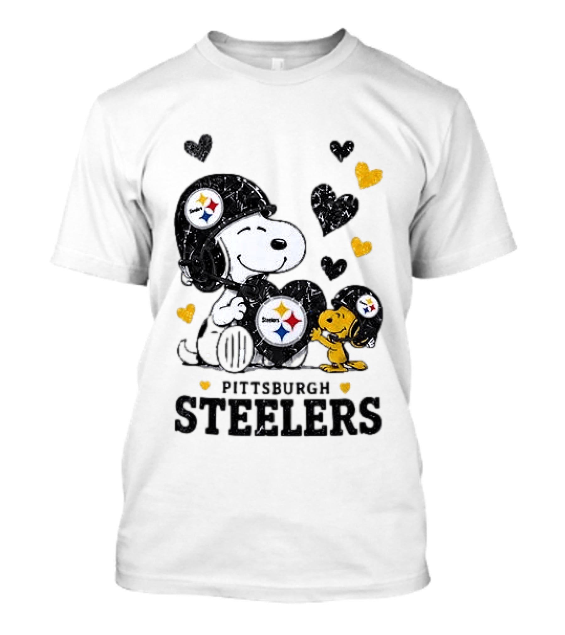 Pittsburgh Steelers Peanuts Snoopy Woodstock Hearts NFL Fan T-Shirt