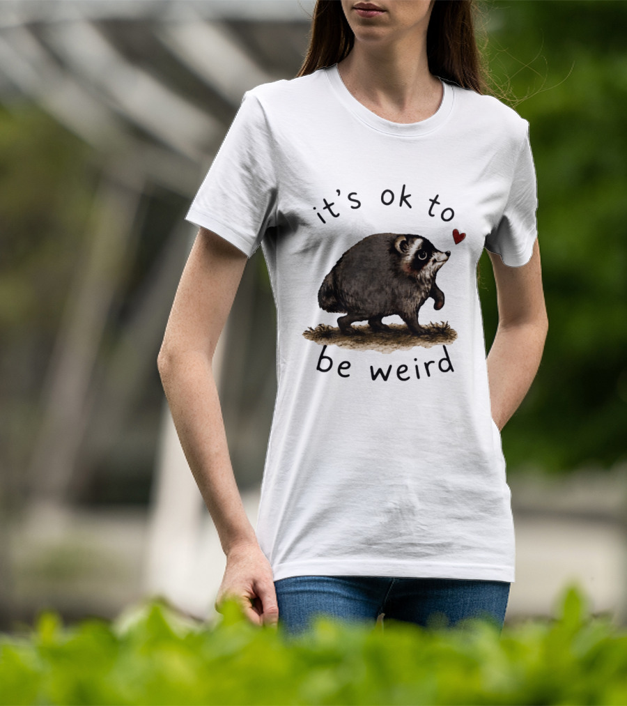 Raccoon It's Ok To Be Weird Cute Heart T-Shirt