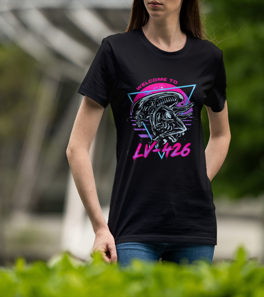 Welcome To LV 426 Alien Xenomorph Retro Neon Triangle T-Shirt