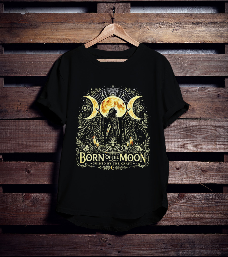 Born Of The Moon Guided By The Craft Witchcraft Lunar Magic Triple Moon Symbols Candles And Mystic T-Shirt
