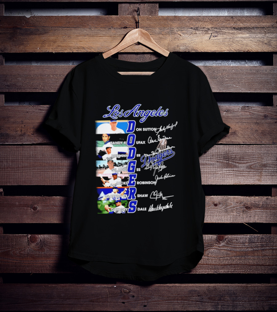 Los Angeles Dodgers Don Sutton Sandy Koufax Duke Snider Gil Hodges Jackie Robinson Clayton Kershaw Don Drysdale Signatures T-Shirt