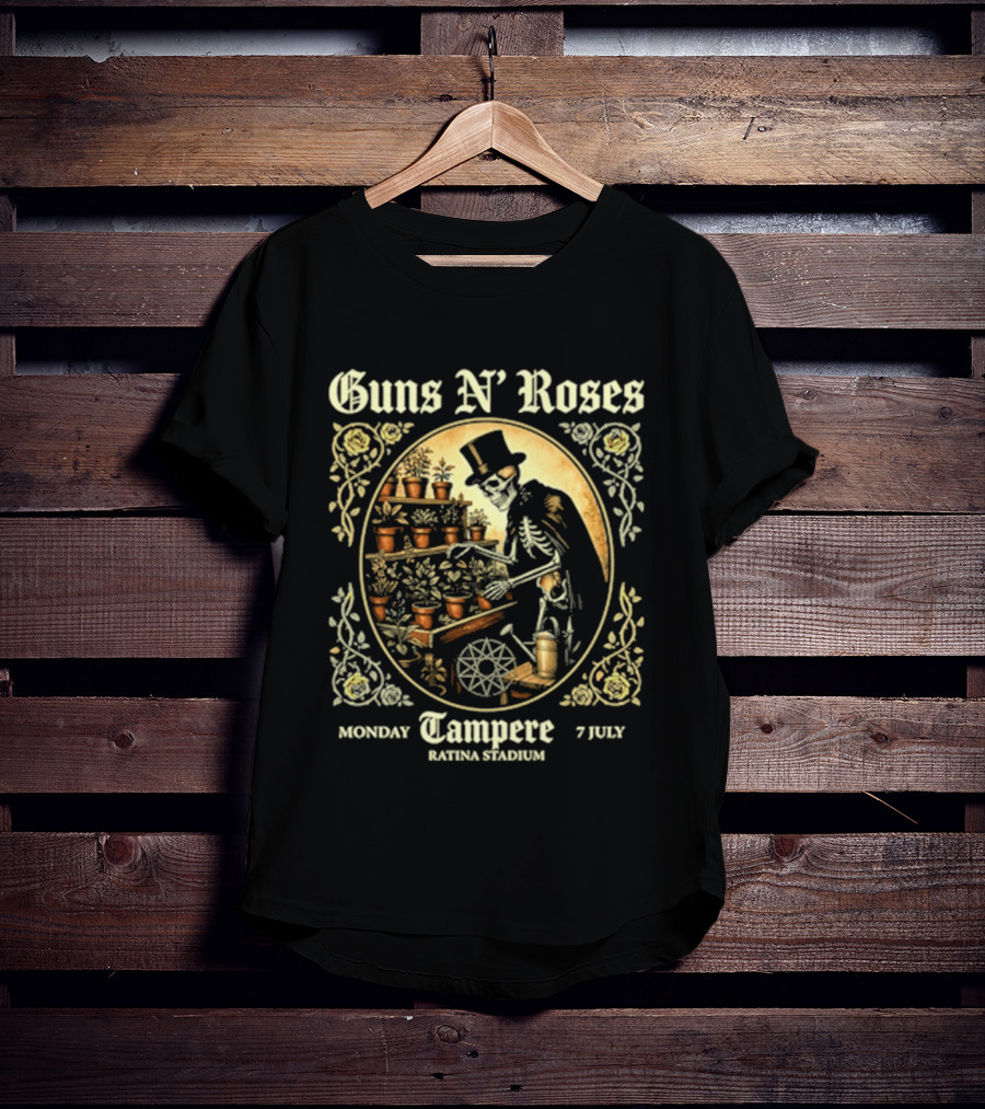 Guns N' Roses Tampere Monday 7 July Ratina Stadium Skeleton Gardener T-Shirt