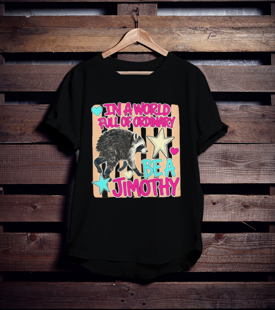 In A World Full Of Ordinary Be A Jimothy Raccoon With Stars And Hearts T-Shirt
