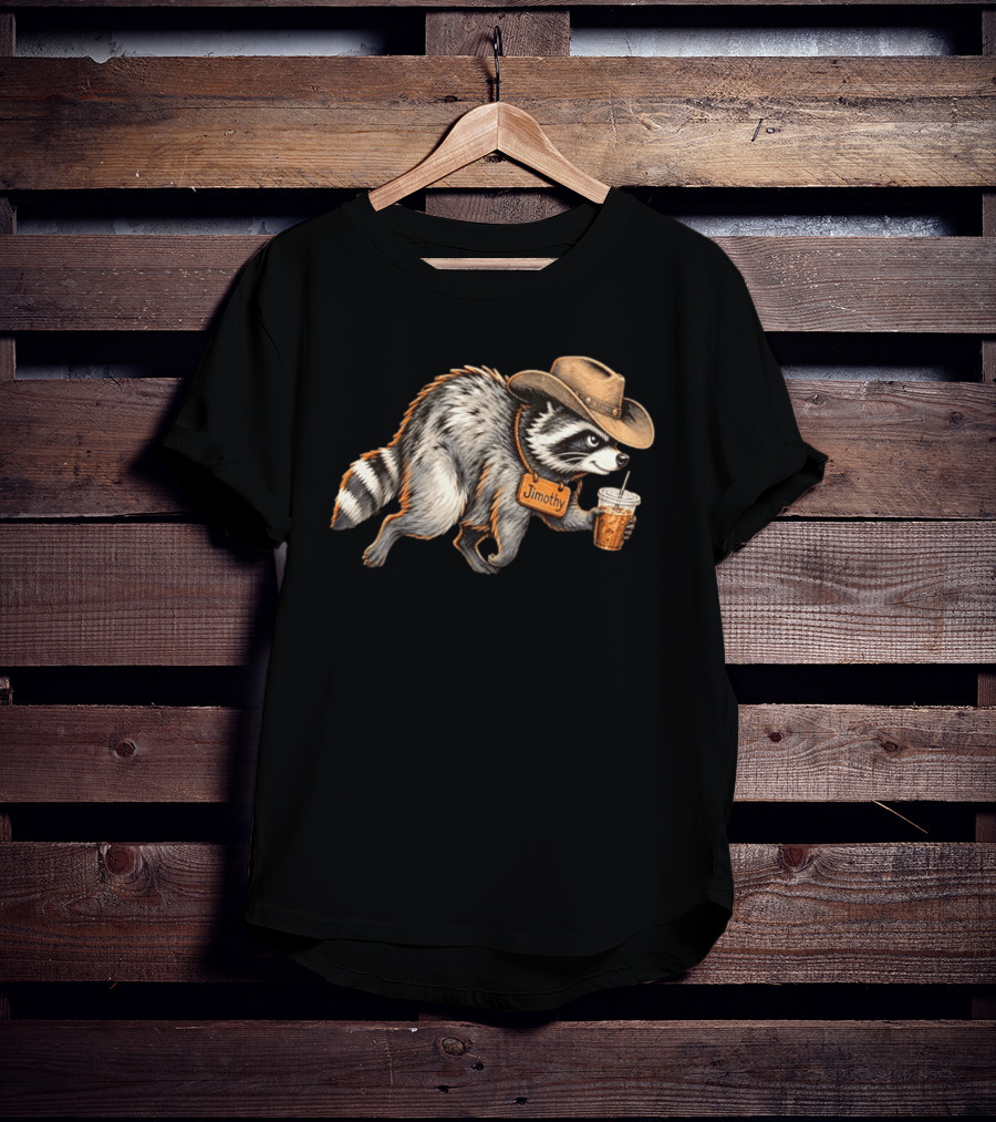 Jimothy Raccoon Cowboy With Iced Coffee T-Shirt