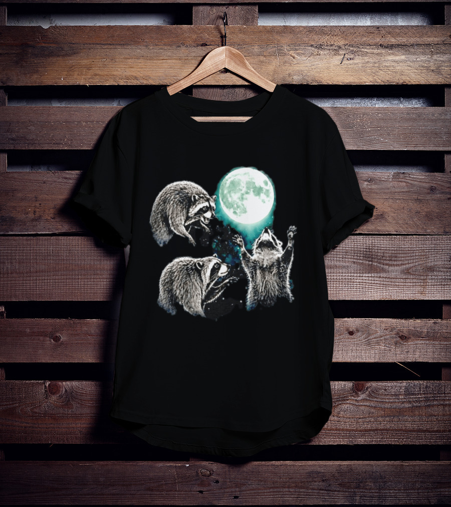 Jimothy Raccoon Moon Space Wolf Moon Trio Reaching For Full Moon T-Shirt