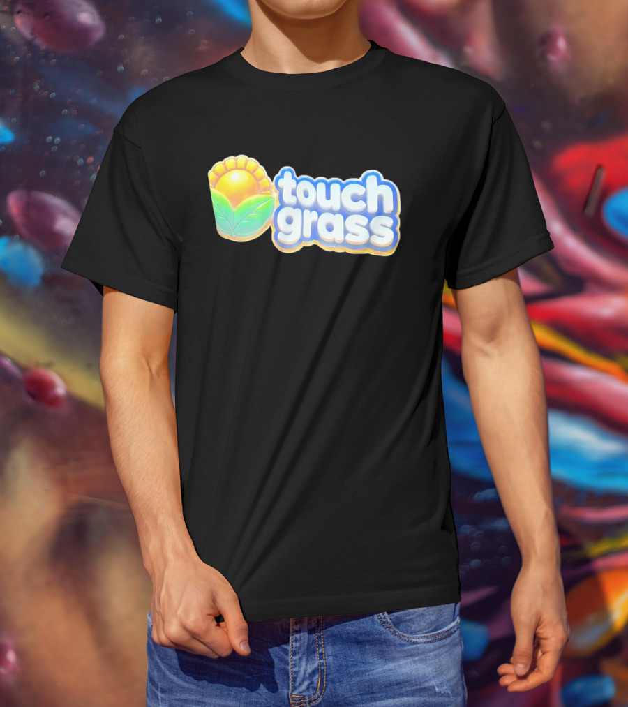 Touch Grass Plants Vs Zombies Sunflower Gaming Meme T-Shirt