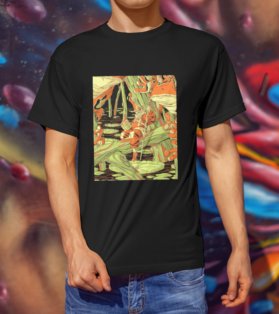 Swamp Explorer With Giant Frogs Wilderness Adventure T-Shirt
