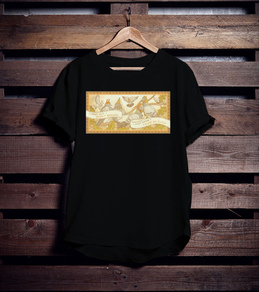 Turns Out I Wasn't Broken I Just Hadn't Found My Flock Pigeon Funny Vintage Style Banner With Autumn Leaves T-Shirt