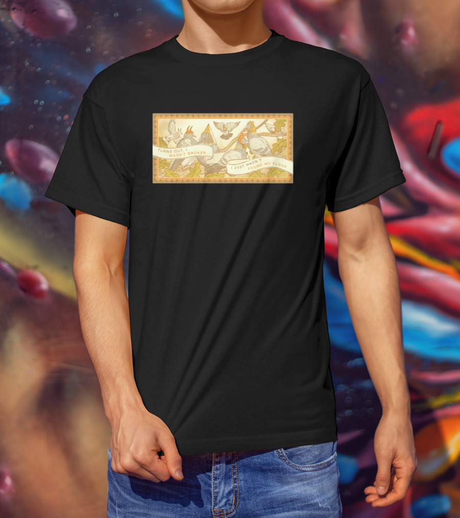Turns Out I Wasn't Broken I Just Hadn't Found My Flock Pigeon Funny Vintage Style Banner With Autumn Leaves T-Shirt