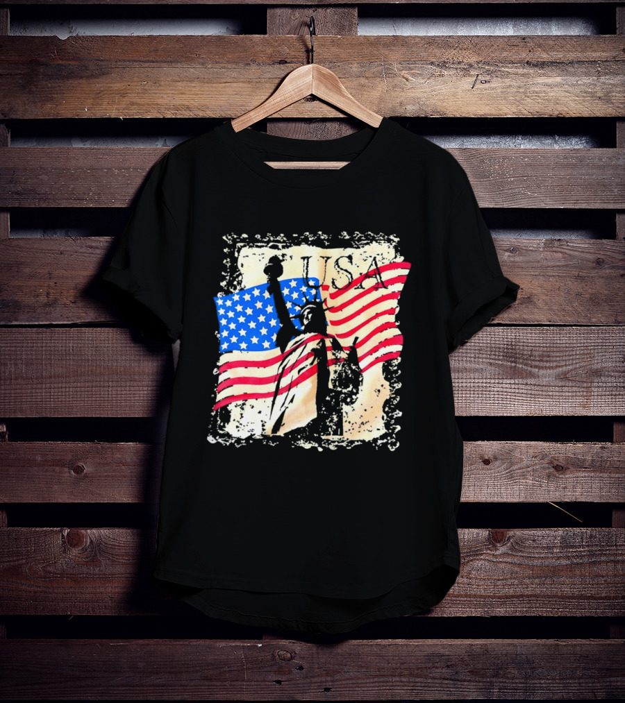 USA Statue Of Liberty American Flag T-Shirt