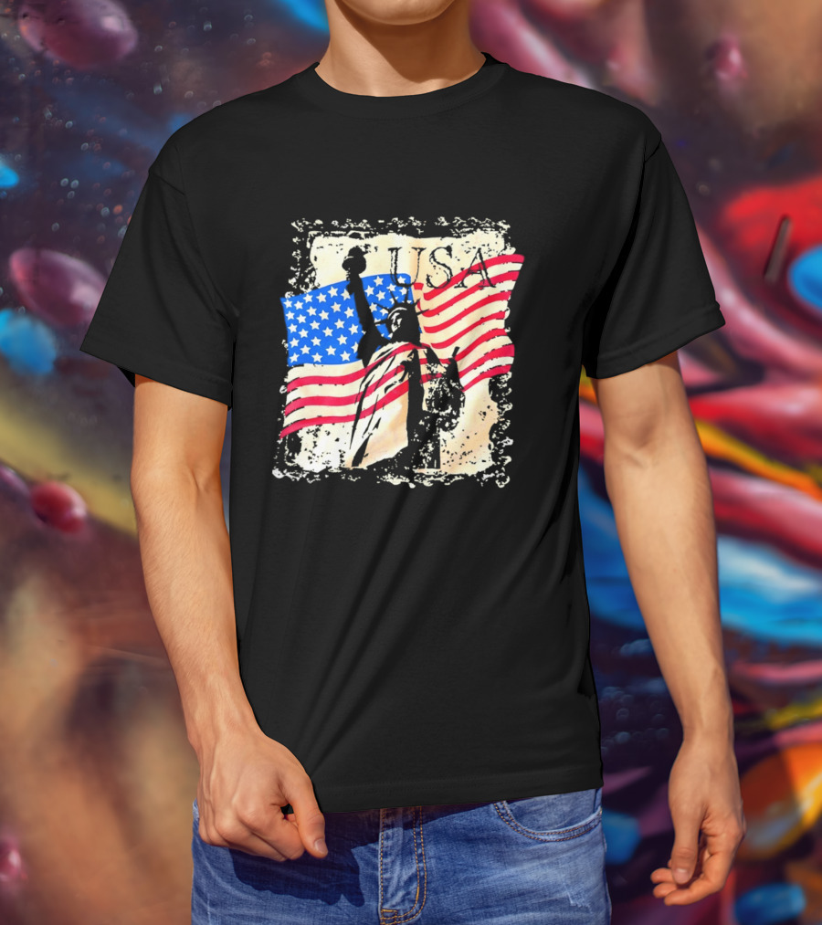 USA Statue Of Liberty American Flag T-Shirt