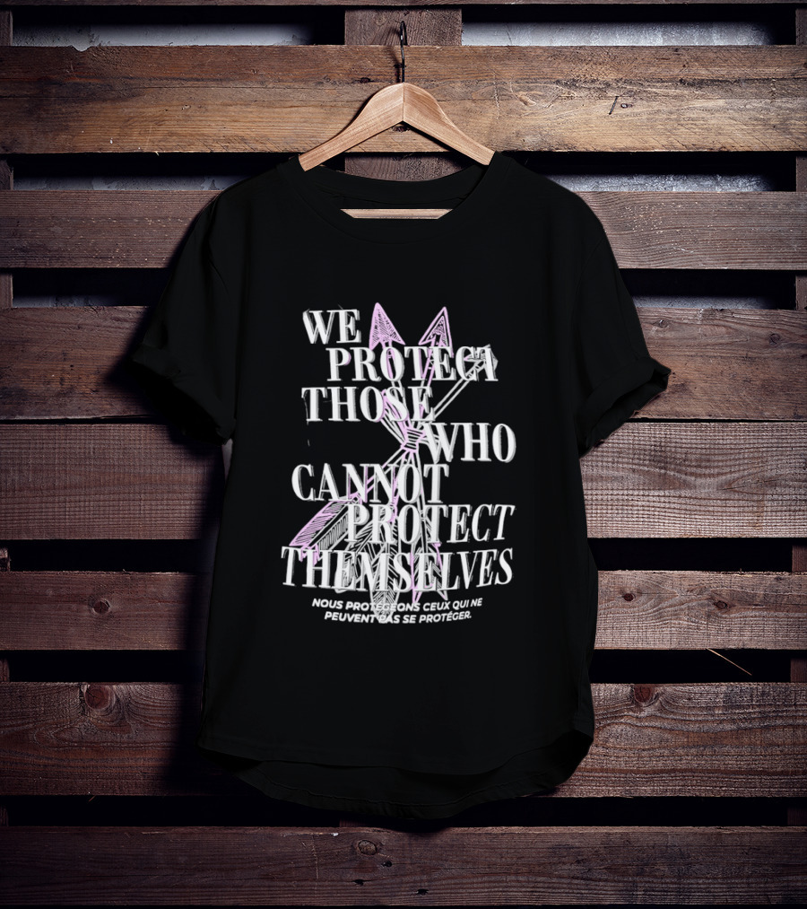 We Protect Those Who Cannot Protect Themselves Pink Sword Motif T-Shirt