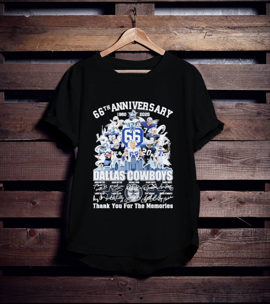 Dallas Cowboys 66th Anniversary 1960 2026 Thank You For The Memories Signatures T-Shirt