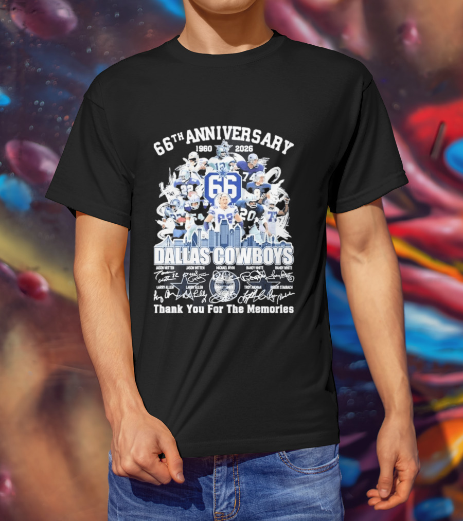Dallas Cowboys 66th Anniversary 1960 2026 Thank You For The Memories Signatures T-Shirt