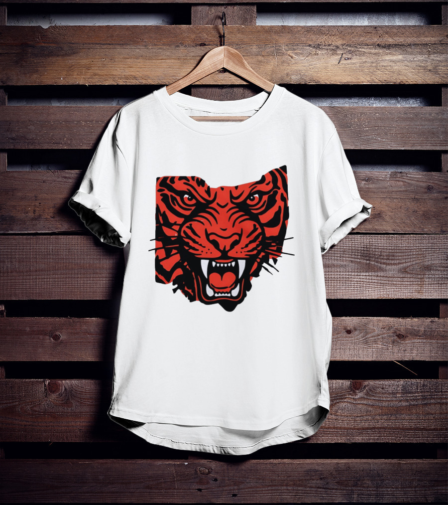Aggressive Tiger Face Big Cat Animal Fierce Red And Black Tiger Head T-Shirt