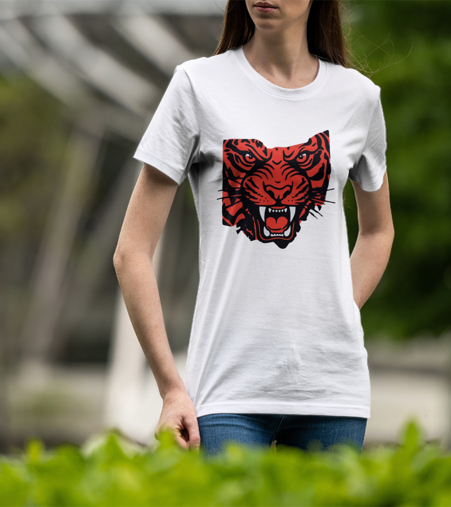 Aggressive Tiger Face Big Cat Animal Fierce Red And Black Tiger Head T-Shirt