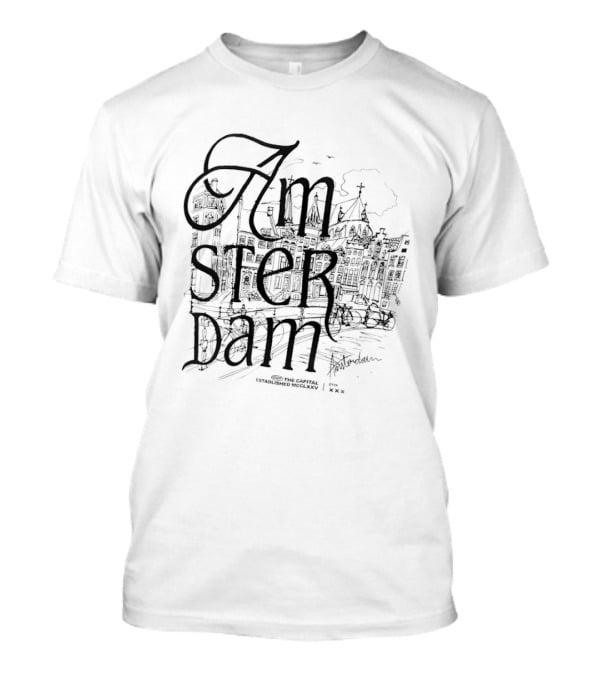 Amsterdam Capital Established MCCLXXV City Sketch Scenic T-Shirt