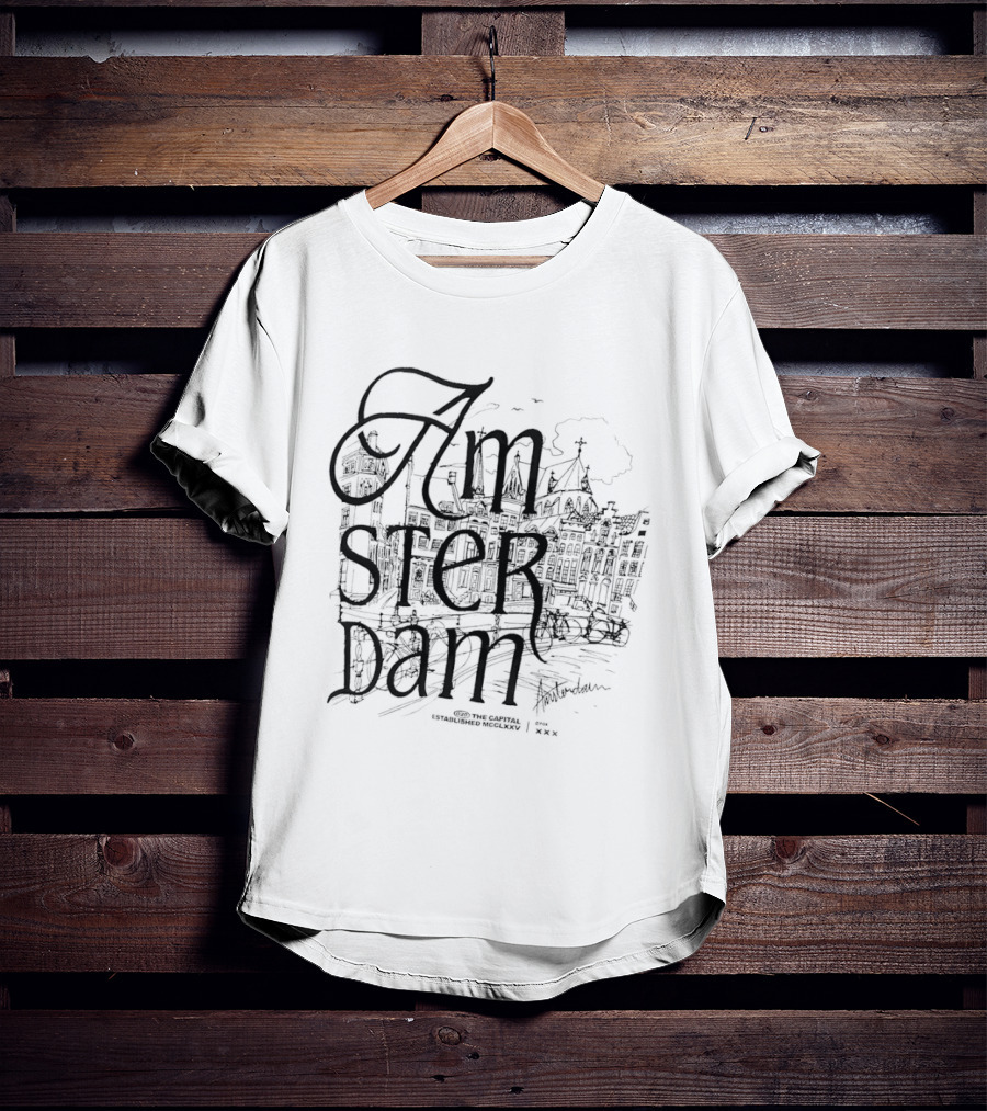 Amsterdam Capital Established MCCLXXV City Sketch Scenic T-Shirt
